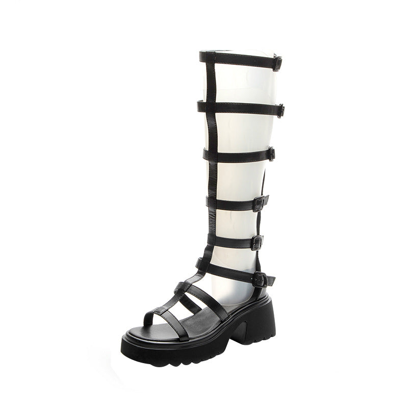 Women's Long Roman Open Toe Summer Hollow Buckle Personalized Sandals