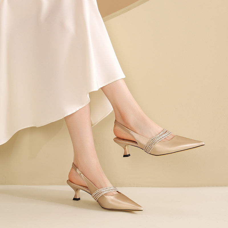 Women's Summer Pointed Toe Stiletto Rhinestone Temperament Heels