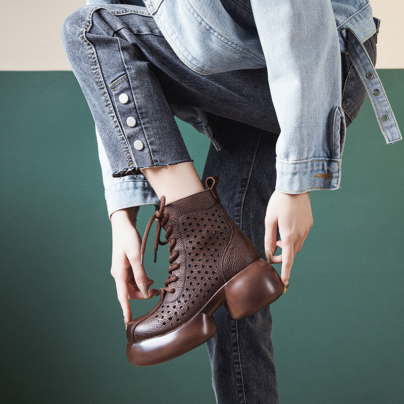 Women's High Retro Chunky Hollow Hole Ankle Boots