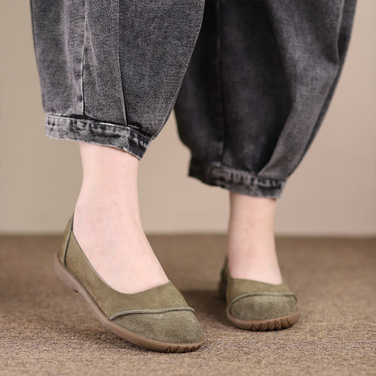 Women's First Layer Cowhide Comfortable Slip-on Genuine Pumps Soft Bottom Casual Shoes