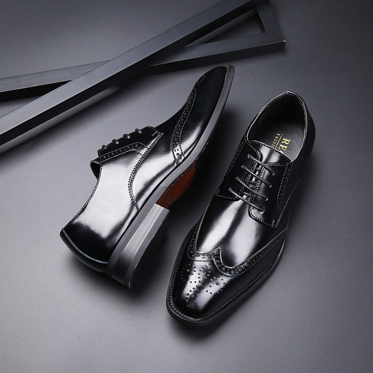 Men's Carving Brogue British Genuine Formal Wear Derby Pointed Men's Business Leather Shoes