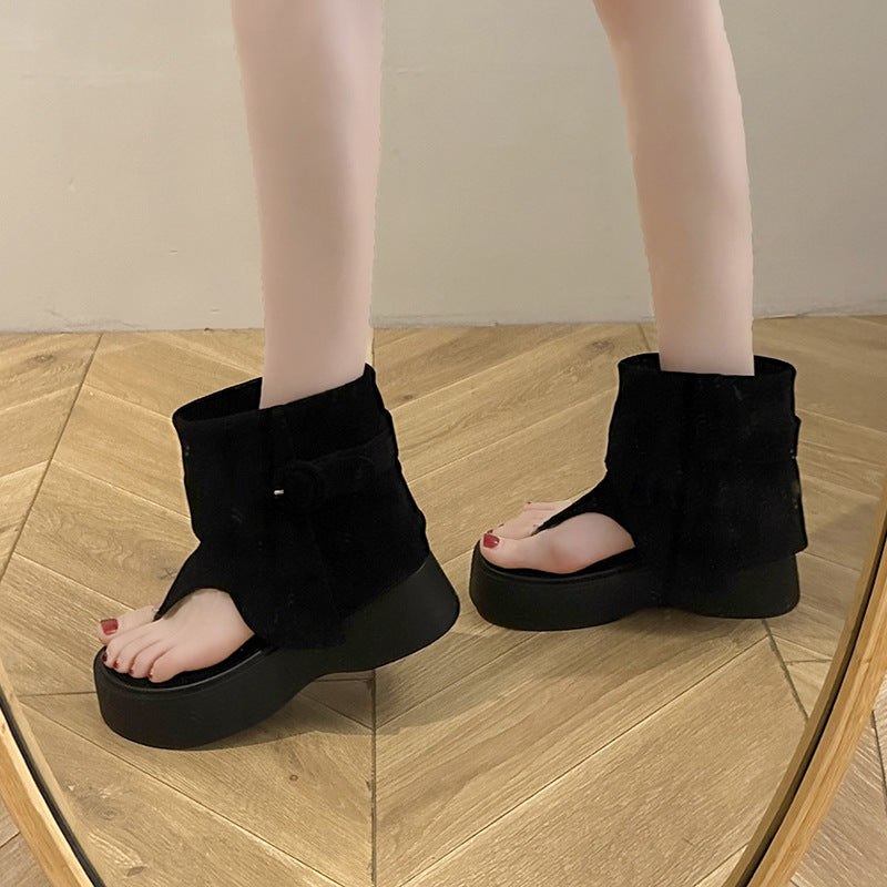 Women's Open Toe Pile Style Thick-soled Western Sandals