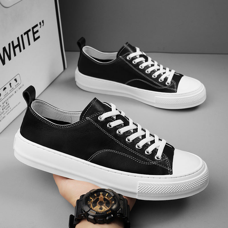 Men's White First Layer Cowhide Daily British Trend Men's Board Shoes
