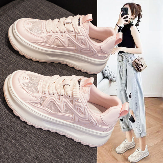 Women's White For Summer Thick Bottom Breathable Sneakers
