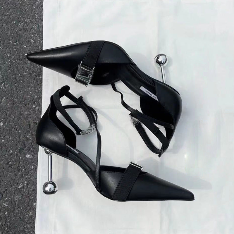 Women's Pointed High Summer Hollow Black Profiled Heels
