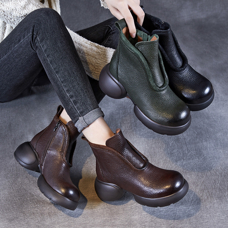 Women's Thick-soled Retro Artistic Round Head High Side Zipper Boots