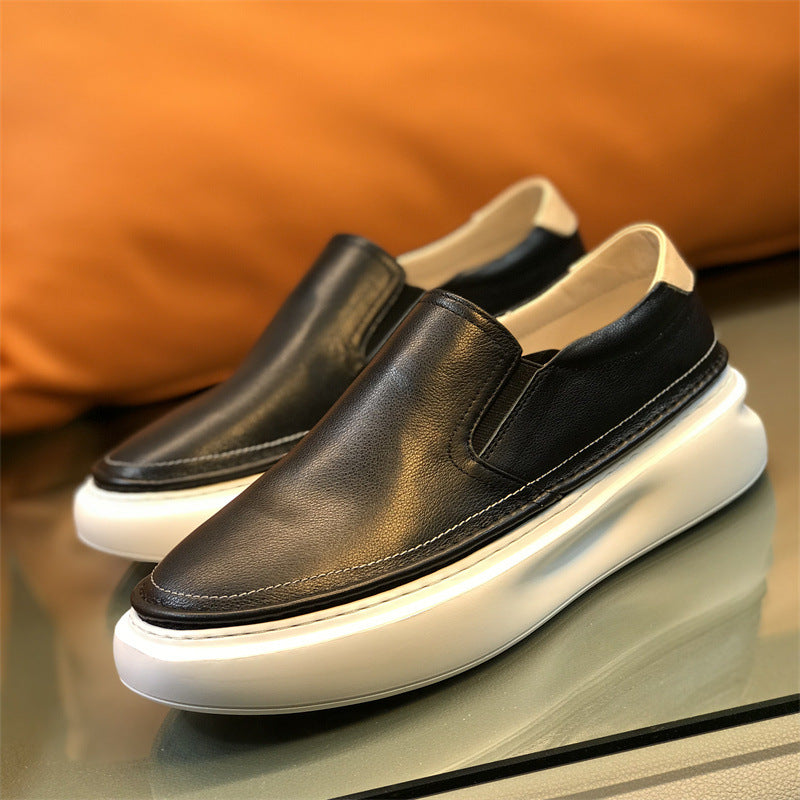 Men's Authentic Slip-on Thick-soled British White Loafers
