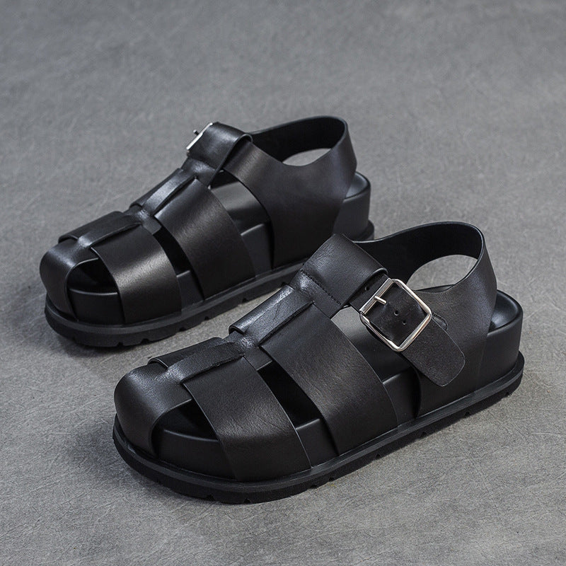Women's Toe Hollow Breathable Platform Buckle Roman Sandals