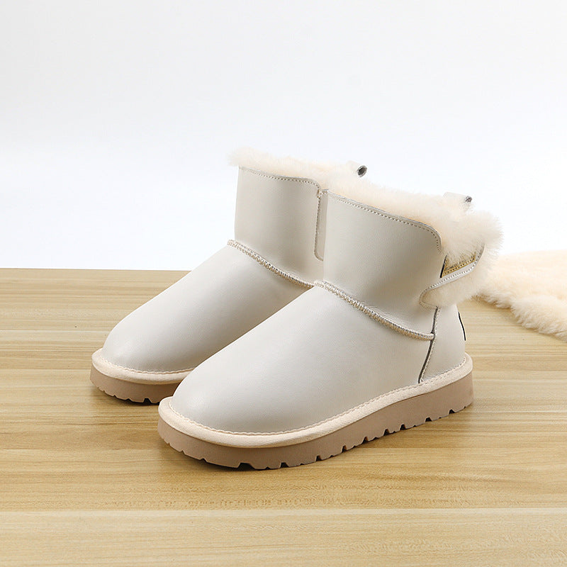 Women's Genuine Fur Integrated Waterproof Ankle Fleece-lined Snow Boots