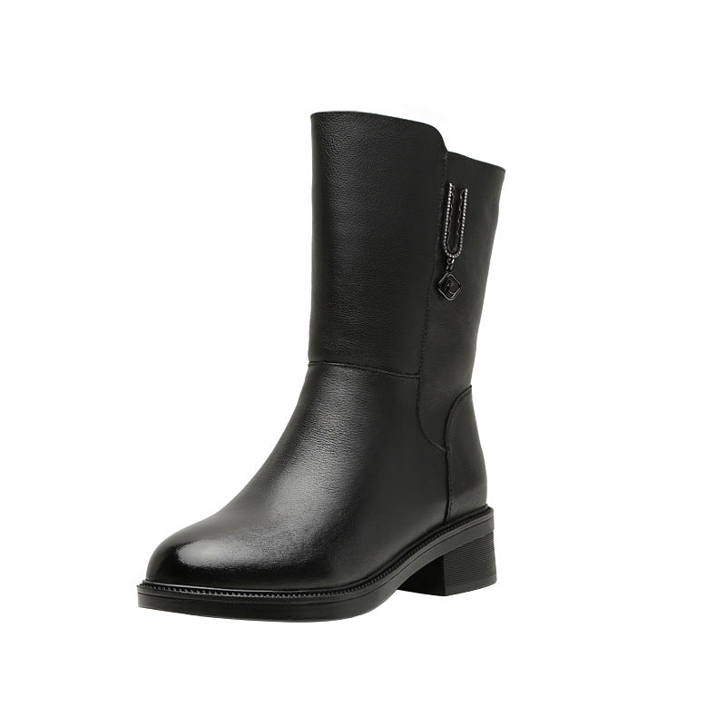 Women's Flat Soft Bottom Mid Fur One Snow Boots