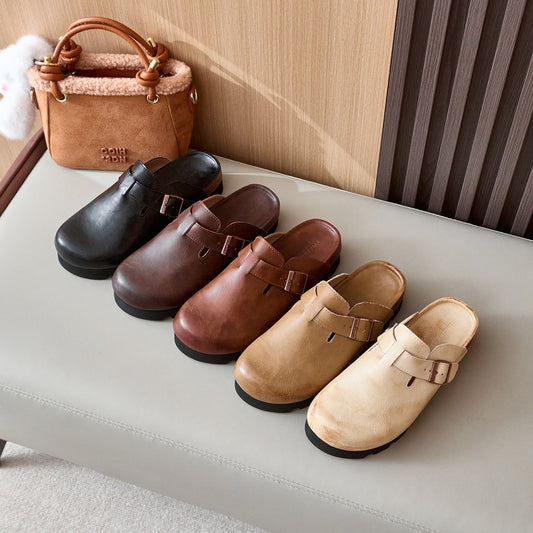 Women's Version Retro Platform Toe Cap Genuine Slippers