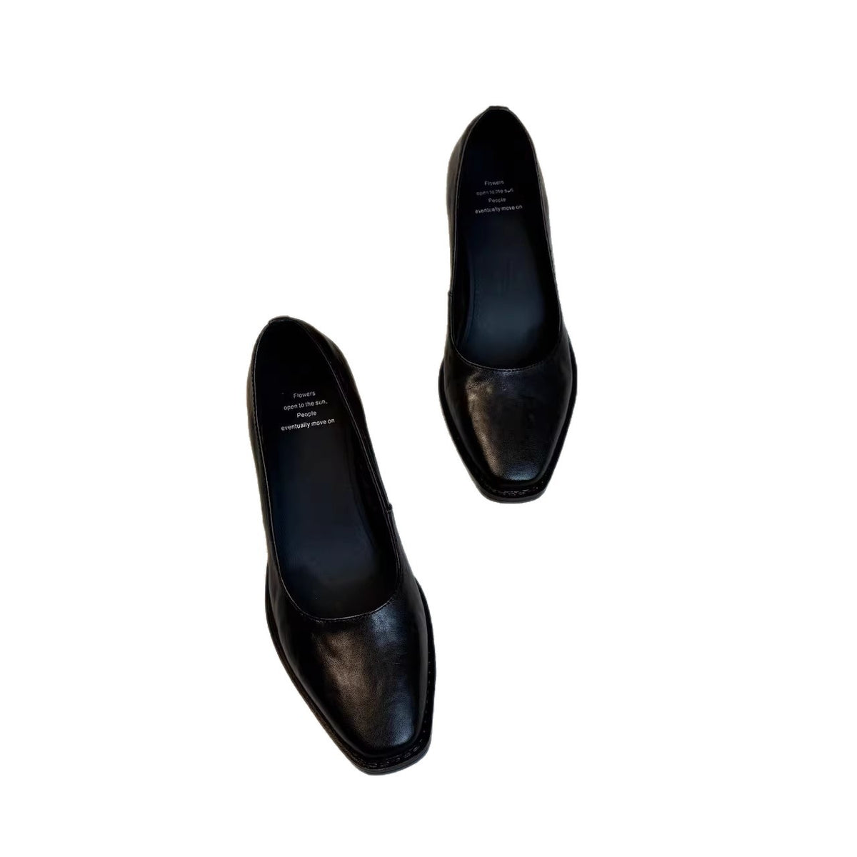 Genuine Retro Simple Style Square Head Chunky Low-cut Female Classy Heels