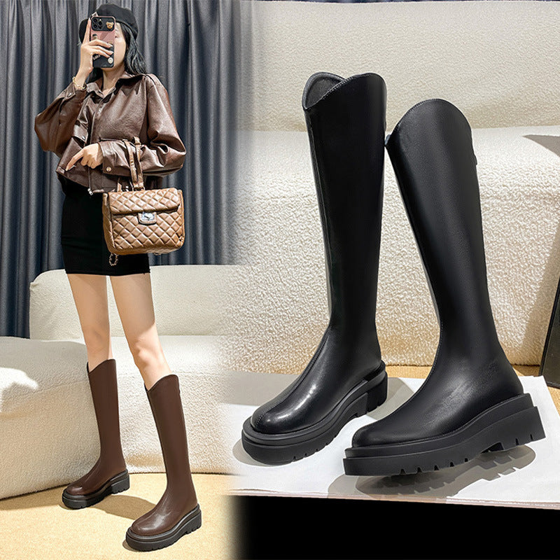 Women's Zipper Slimming Height Increasing Insole Below The Knee High Boots