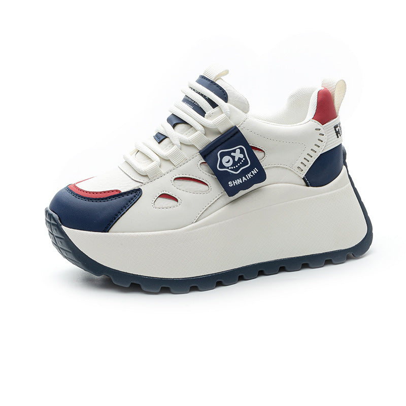 Women's Spring Height Increasing Insole Platform Dad Lace Color Block Small Men's Shoes