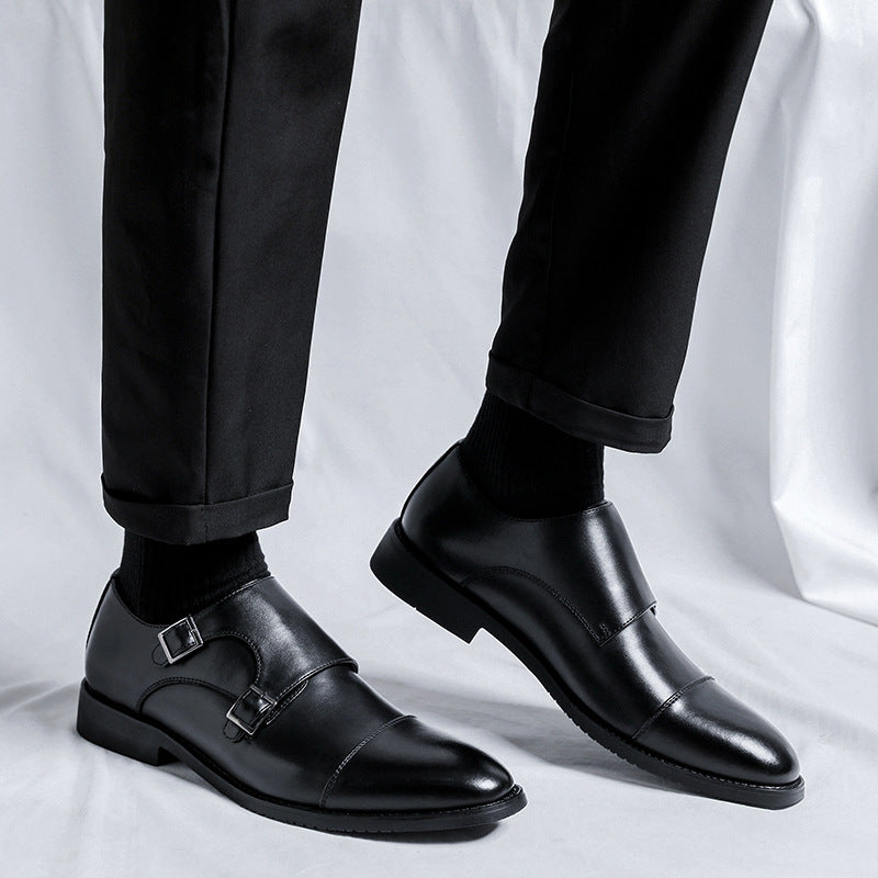 Men's Buckle Formal Wear British Derby Green Men's Business Leather Shoes