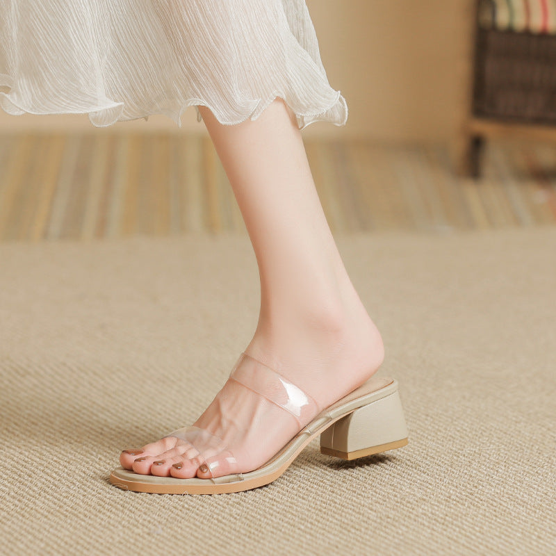 Women's Sheepskin Transparent Large Size Summer Fairy Heels