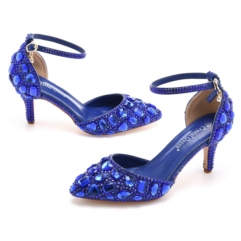 Stiletto Pointed Toe Rhinestone High Gold Heels