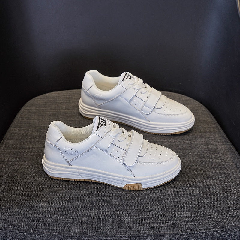 Women's White Flat Plus Size Oversized Velcro Casual Shoes