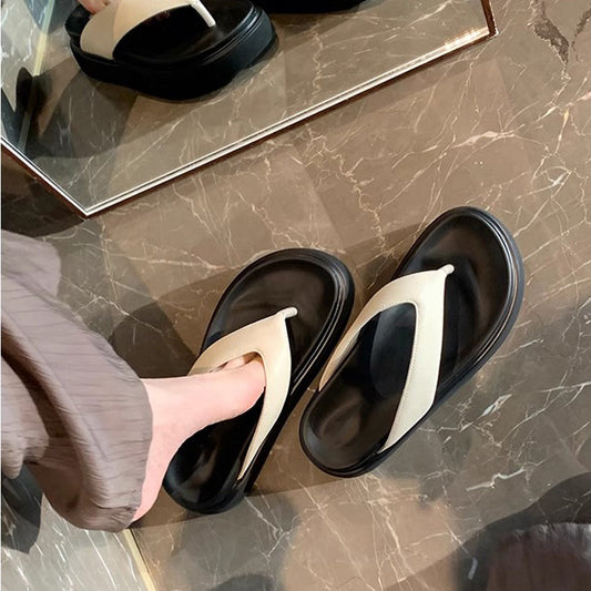 Women's Round Toe Thick Bottom Simple Flip-flops Slippers