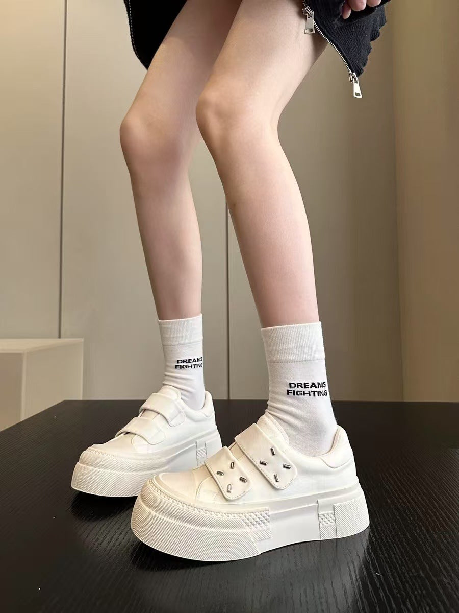 Women's Top Layer Cowhide Platform White Magic Casual Shoes