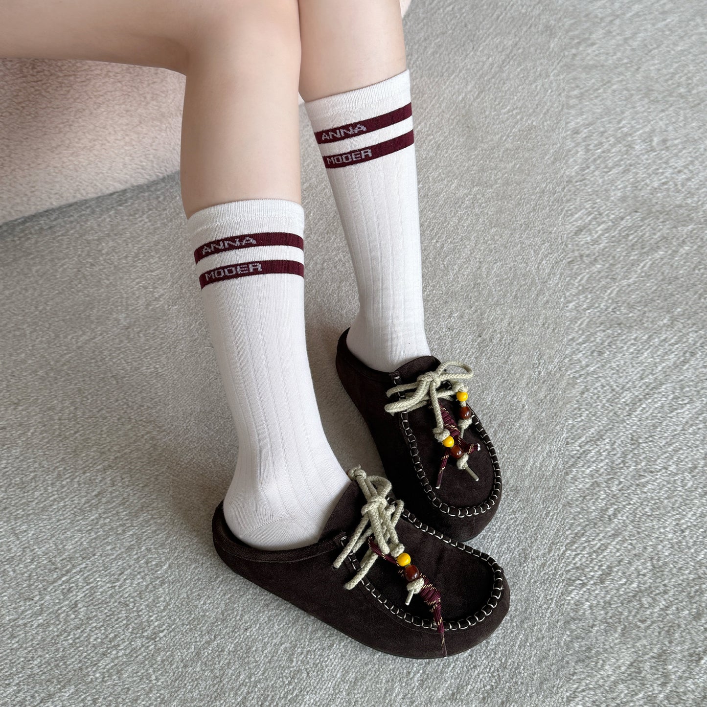 Lanyard Beaded Round Toe Thick Bottom Sandals