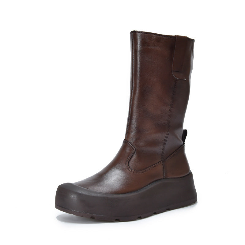 Women's Full Top Layer Cowhide Mid Genuine Boots