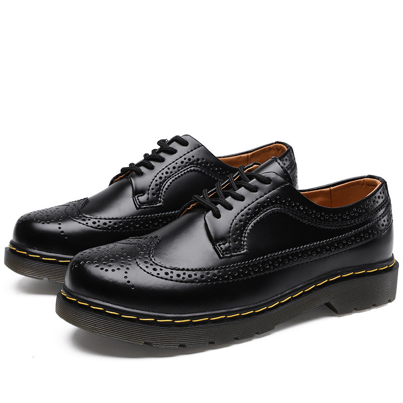 Women's & Men's Martin Low-cut Genuine Hole Brogue Round Leather Shoes