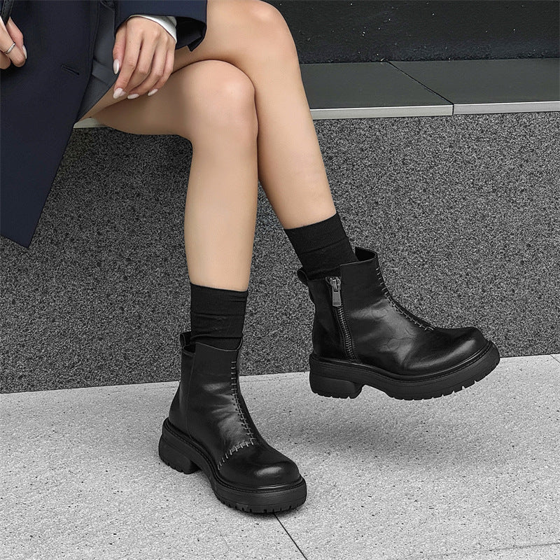 Women's & Men's Short Tube Smoke Pipe Platform Martin Chelsea Boots
