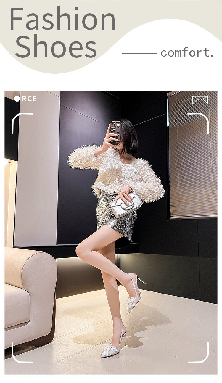 Women's Hollow Stiletto Pointed Toe Cap Fashion Korean Heels