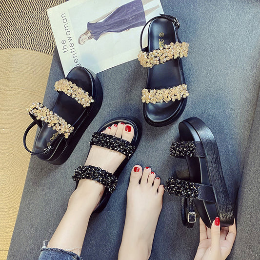 Women's Beaded Summer Outdoor Platform Fashion Buckle Sandals