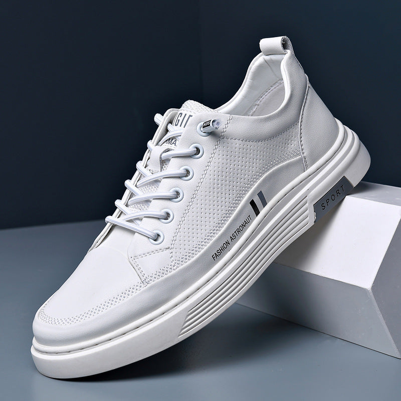 Men's White Trendy Slip-on Genuine Breathable Sneakers