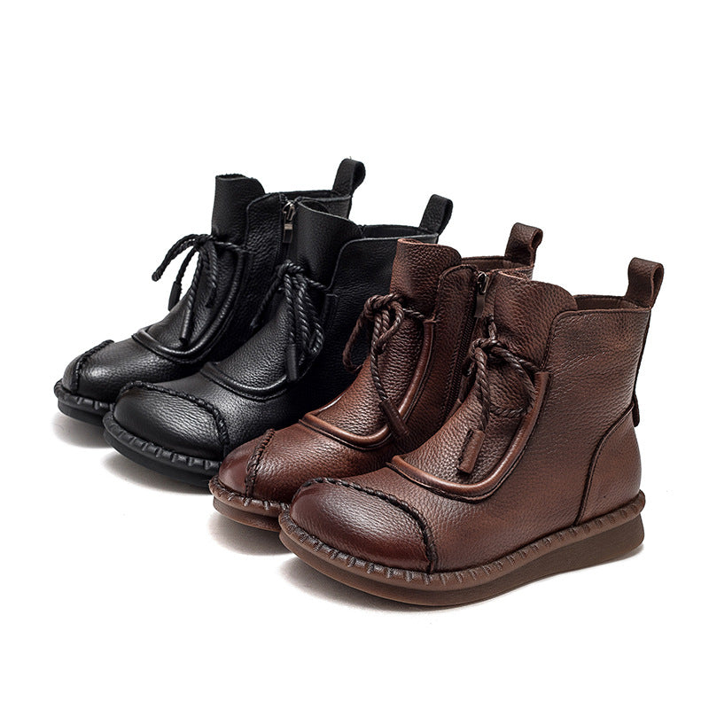 Women's Shu Flat Round Head Polished Retro Boots