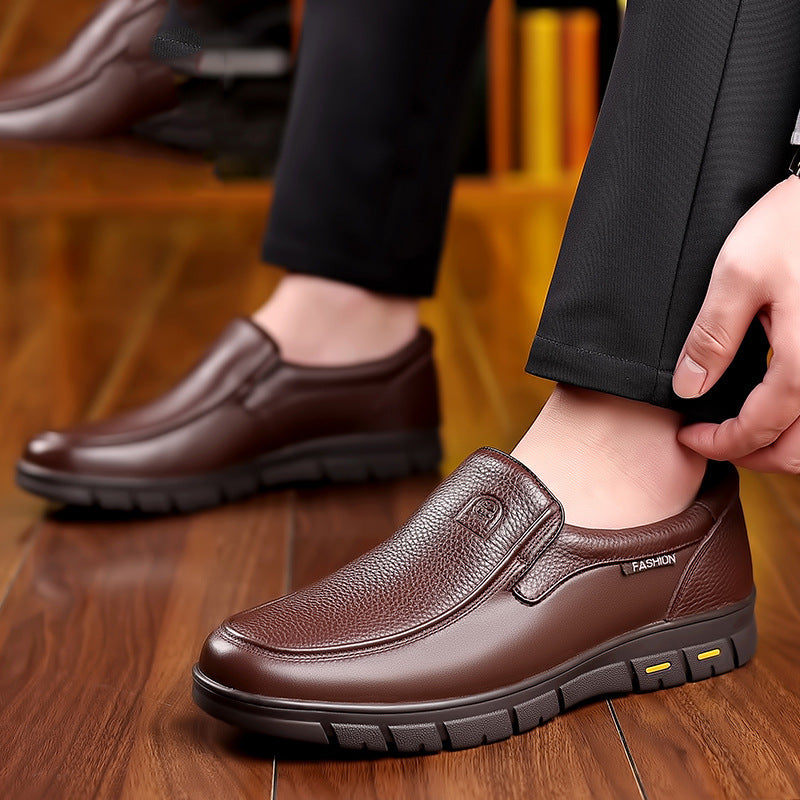 Men's Autumn Genuine Business Man Father Slip-on Leather Shoes