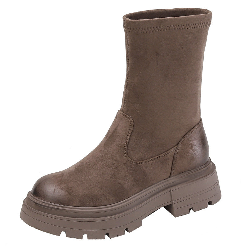 Women's French Style Temperament Short Suede Thick Boots