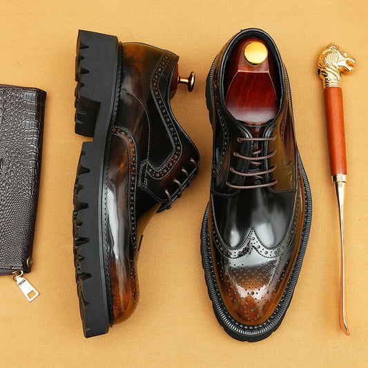 Men's Patent Glossy British Style Carving Brogue Leather Shoes