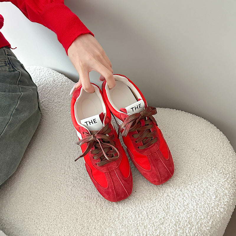 Women's Toe Angora Red Board Contrast Color Platform German Training Genuine Women's Sports Shoes