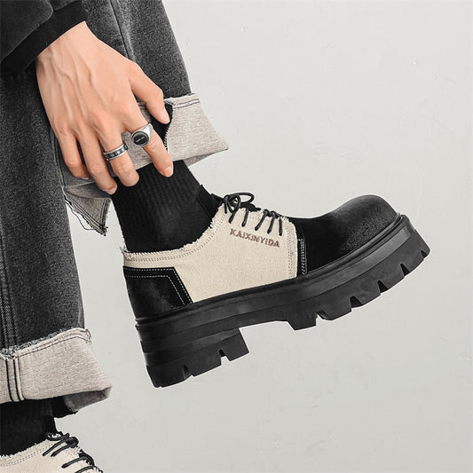 Men's Increasing Patent British Style Black White Leather Shoes