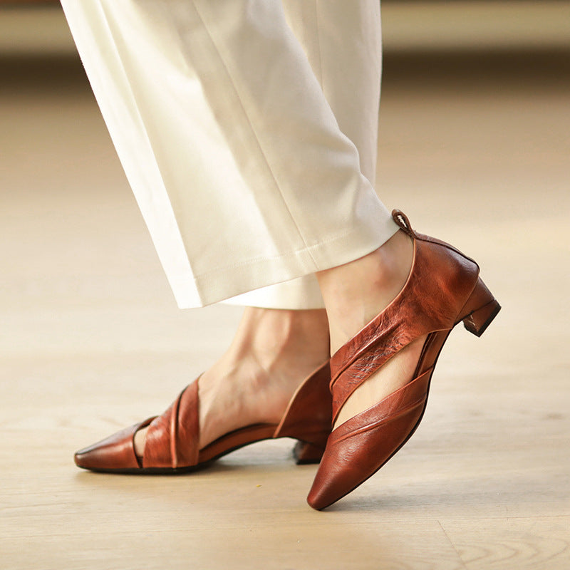 Women's Pliable Temperament Cowhide Closed Toe Side Air Women's Shoes