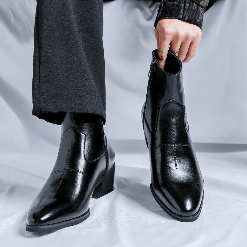 Men's Height Increasing Insole Zipper Working Platform British Boots