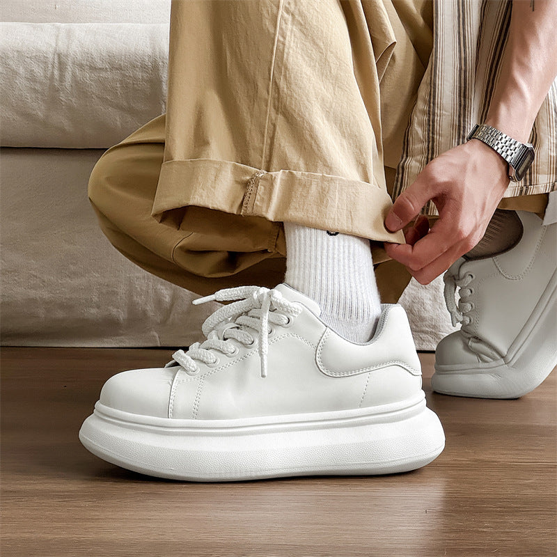 Men's White Simple Solid Color Hight Increasing Trendy Men's Board Shoes