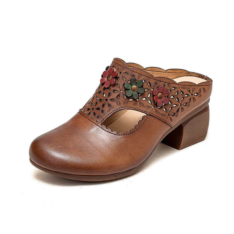 Women's Style Little Flower High Round Toe Heels