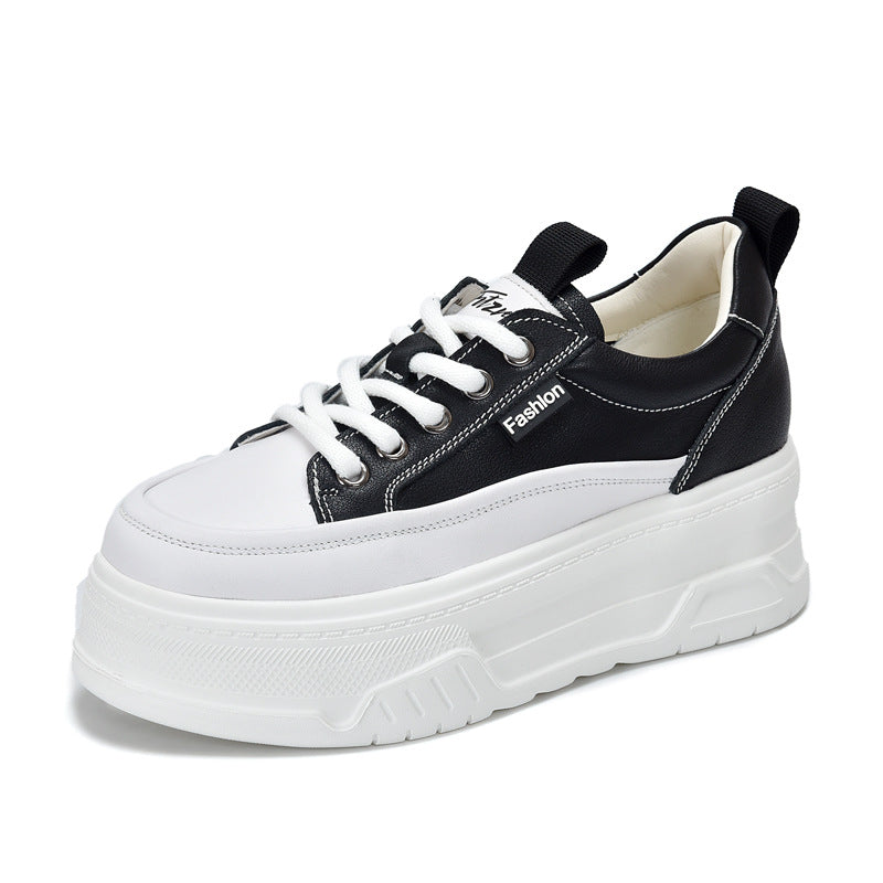 Women's & Men's Layer Cowhide Platform White Height Increasing Casual Shoes