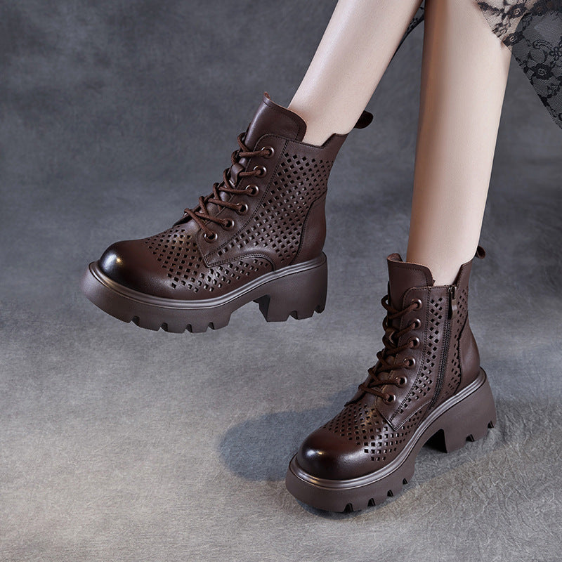 Women's First Layer Cowhide Retro British Platform Boots