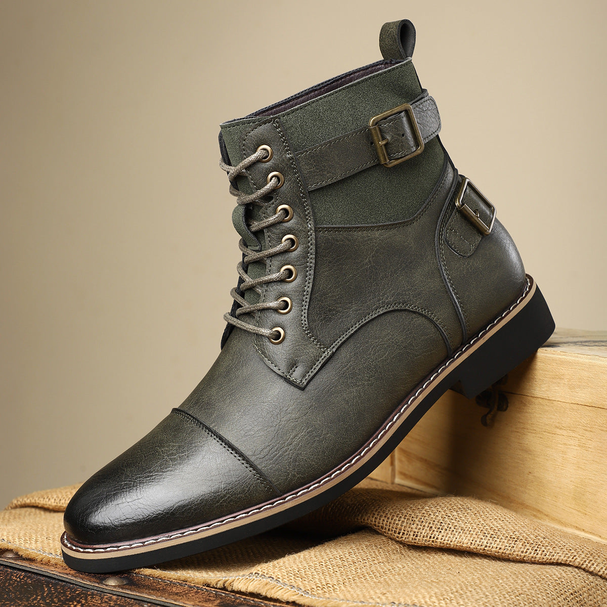 Men's Worker British Martin Retro Lace Up Round Boots