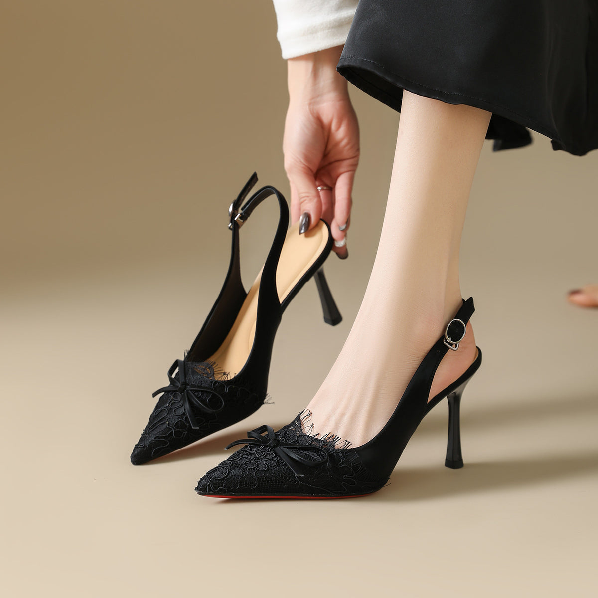 Women's Print Lace High-heeled Pointed Toe Slingback Stiletto Women's Fashion Shoes