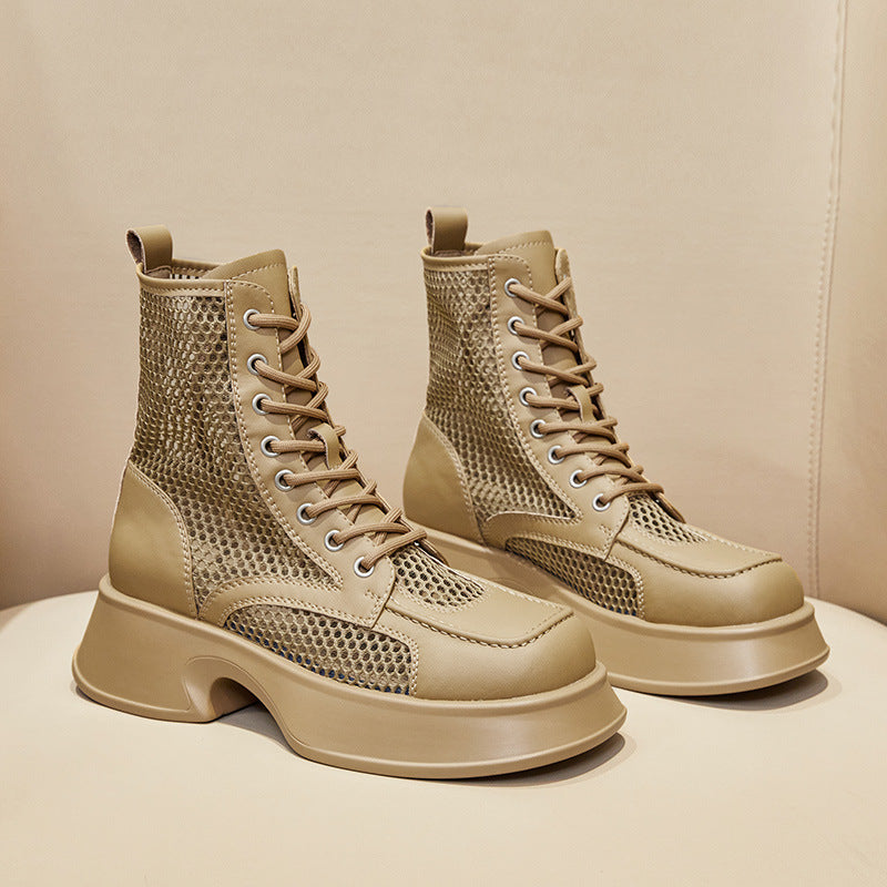 Women's Thin Breathable Martin Thick-soled White Mesh Boots
