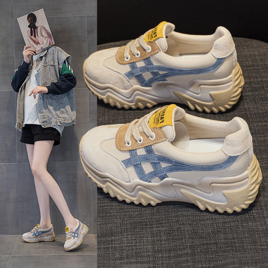 Women's Elevated Genuine Daddy Thick-soled Thin White Casual Shoes