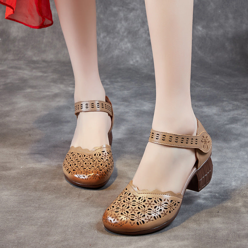 Women's Summer Magic Stick First Layer Cowhide Heels