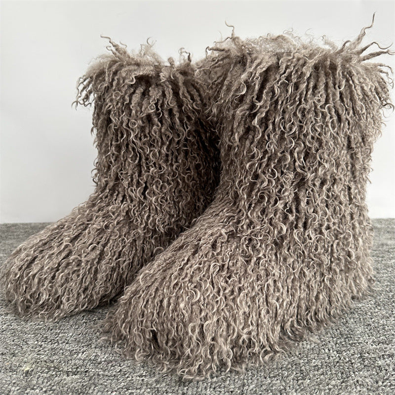 Women's Tan Sheep Millennium Hot Style Fur Tassel Punk Tide Snow Boots