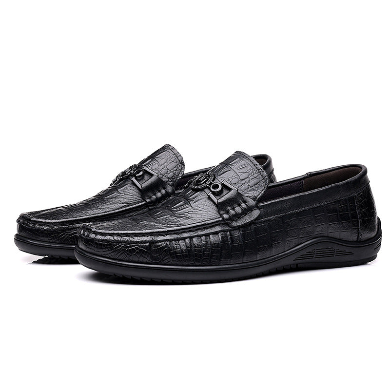 Men's First Layer Cowhide Genuine Crocodile Pattern Leisure Slip On Plus Men's Shoes